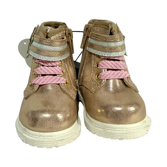 Wonder Nation Girls Pink Metallic Glitter Lace-Up Star Appliques Boots Size 2 - Picture 2 of 8